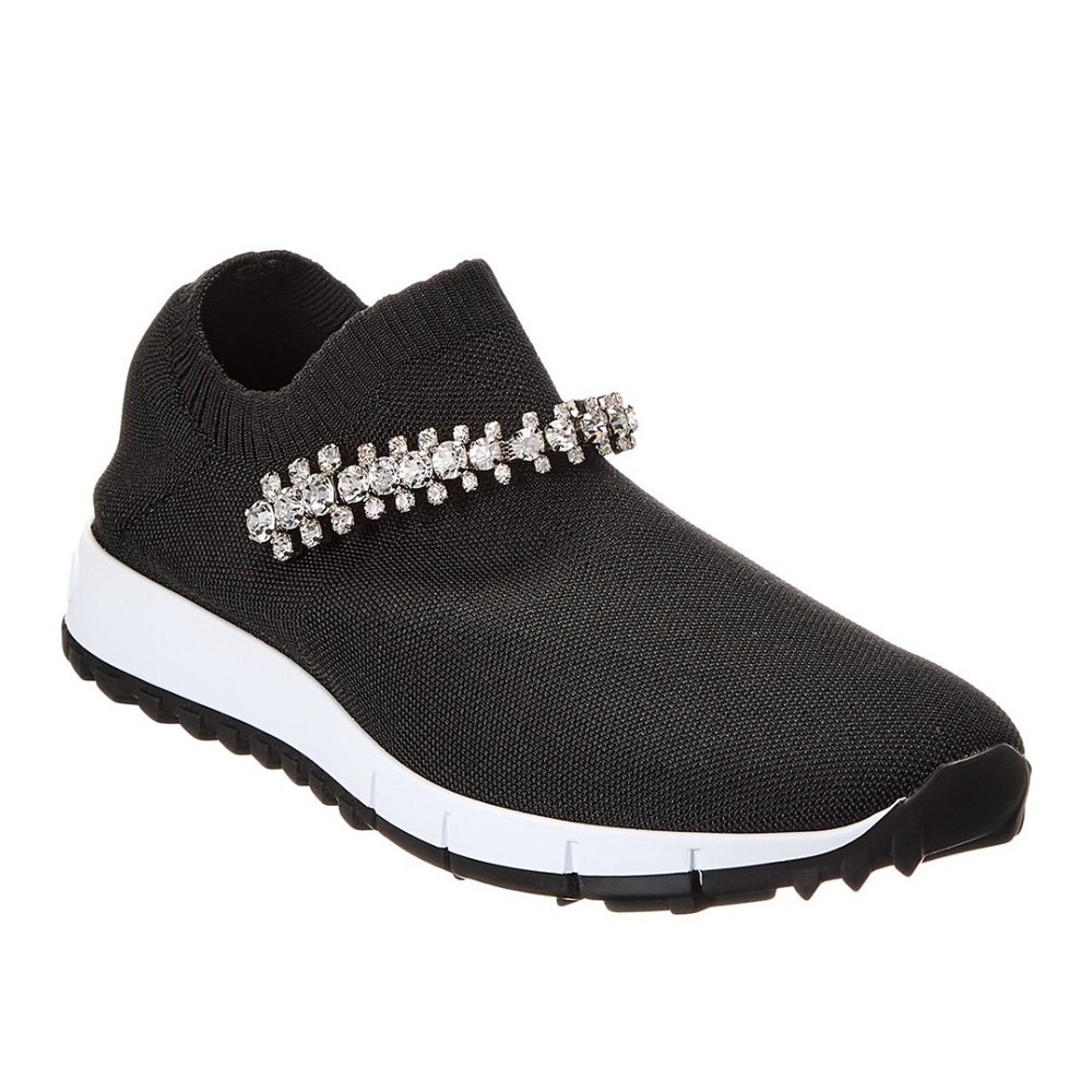 Jimmy Choo Verona Black/Crystal Slip-On Sneakers with Rhinestone Accent